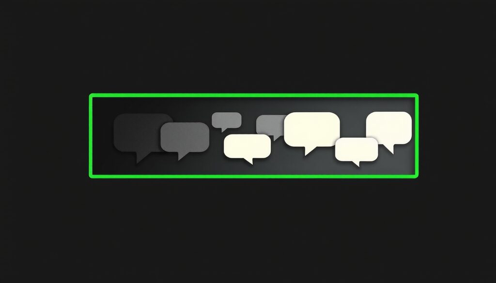 A row of chat bubbles inside a green frame, with the faded grey bubbles also inside the frame.
